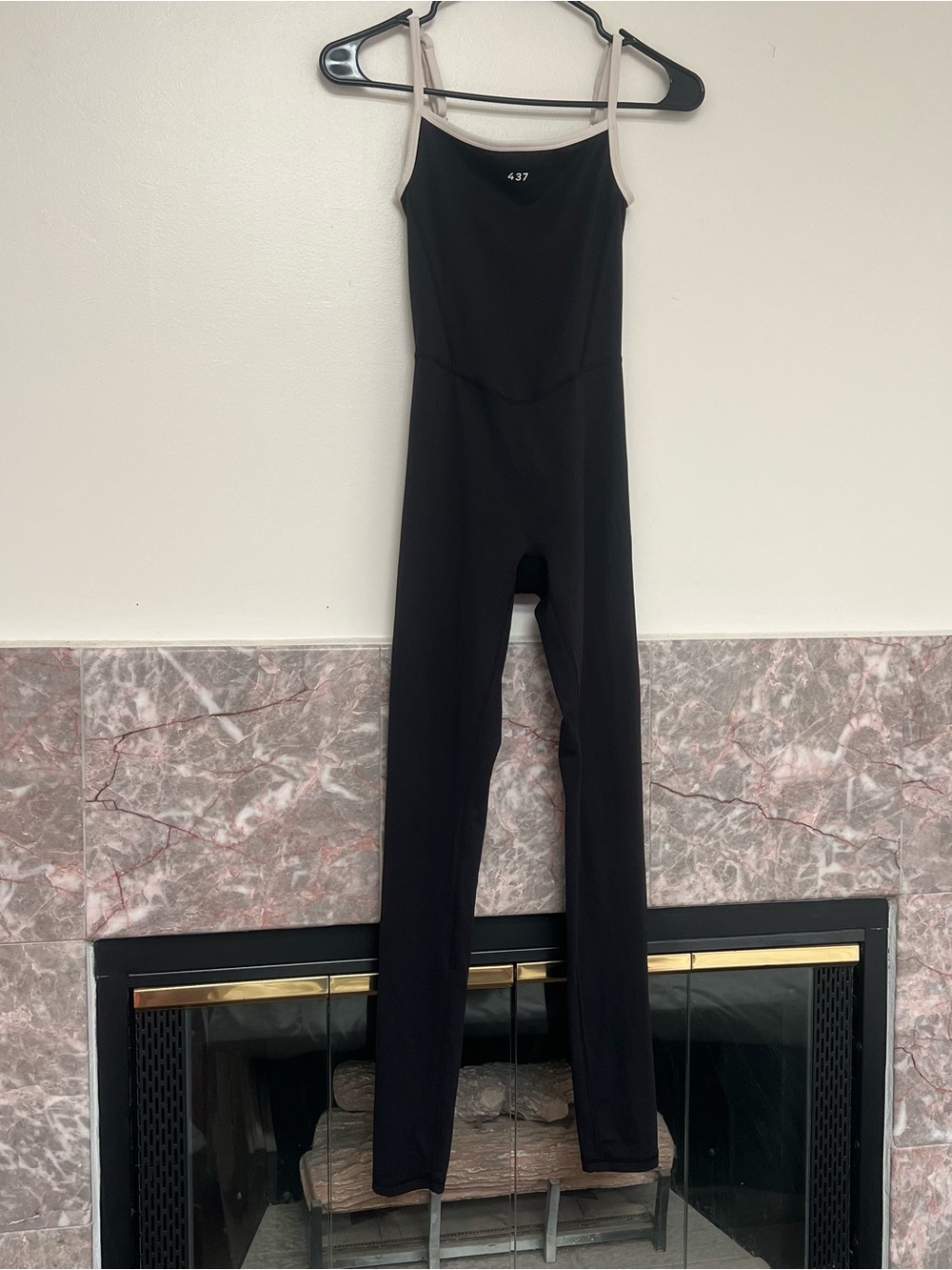 437 Black Spaghetti-Strap Jumpsuit with Cream Trim